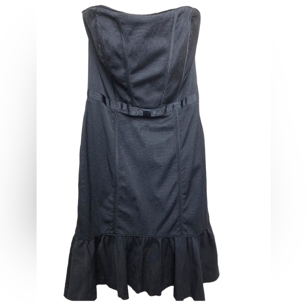 WHBM Black Strapless Cocktail Dress Mini Corset Ruffle Hemline